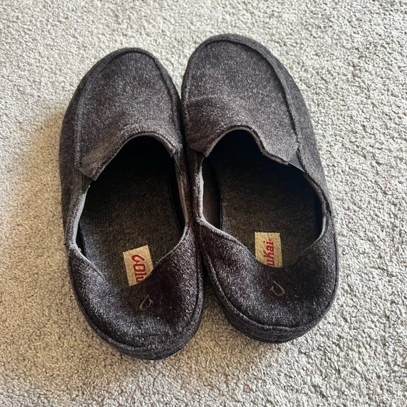 Olukai Moloa Hulu Slippers Men's 12 Charcoal Wool Slip On Comfort Loafers - Picture 5 of 6